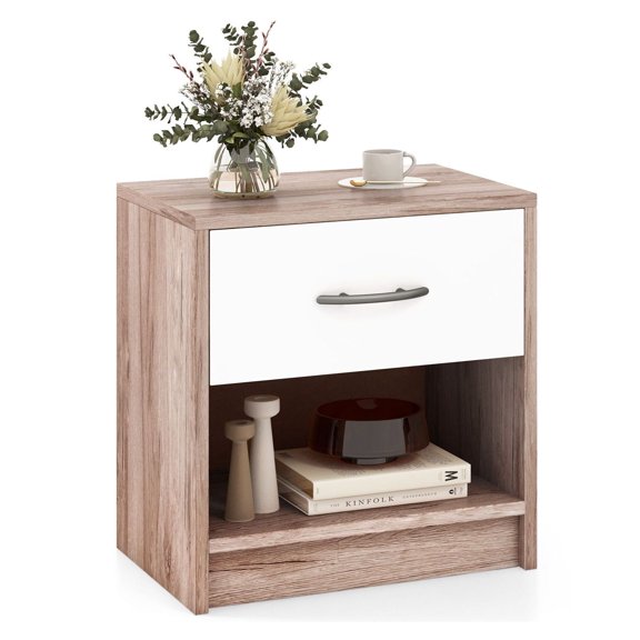 Nightstand with Drawer & Shelf, Bedside Table with Storage - Bedroom Living Room End Table - Modern Compact Side Table with Easy-Glide Drawer, 7 Colors