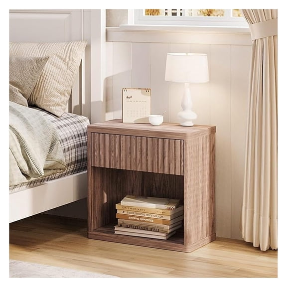 Nightstand with Drawer Storage Fluted Bed Side Table End Table Large Modern 22.76" Wide Bedside Stand Mid Century Night Stands for Bedroom Living Room Sofa Couch Home Office, Brown