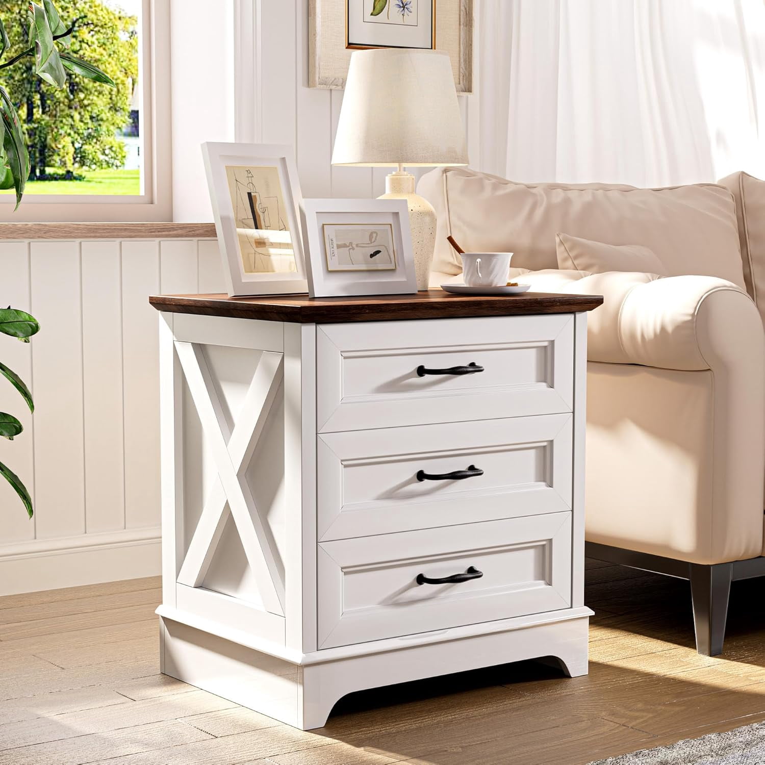 Nightstand with Drawers - 22.44" Wide End Table with 3 Large Drawers ...