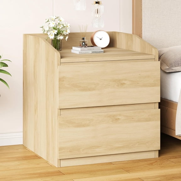 Nightstand with Drawers Bedside Table White End Table Modern Bed Side Table 2 Drawers Night Stand Drom Side Table Curved with Handle Free Design for Living Room