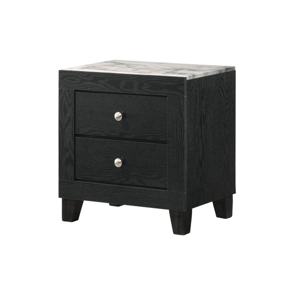 Nightstand with Drawers, Modern White Faux Marble Top Bedside Table, Black Finish Bedroom Furniture, 21.5" W x 15.4" D x 22.8" H Black,White + 2 Drawers