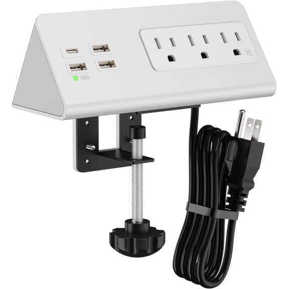 Nightstand Ed Mount trip with USB-C Ports Tabletop Sur Protector Desk Clamp ockets with 3 AC Outlets &4 Fast Charging USB Ports for Home Office Hotel and Dormitory