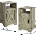 thumbnail image 1 of Nightstand With Electrical Outlets - Gray. Ul Charging Station. Rustic Wooden End Table For Storage. Metal Hinges & Magnetic Latch. Engineered Wood. Easy To Assemble. Two Gray Outlets. Charging., 1 of 3