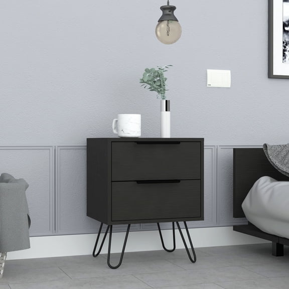 Nightstand, End Table, Side Table | Functional Drawers for Living Room | Aluminum Handles and Hairpin Legs | Solves Storage Problem in Small Spaces