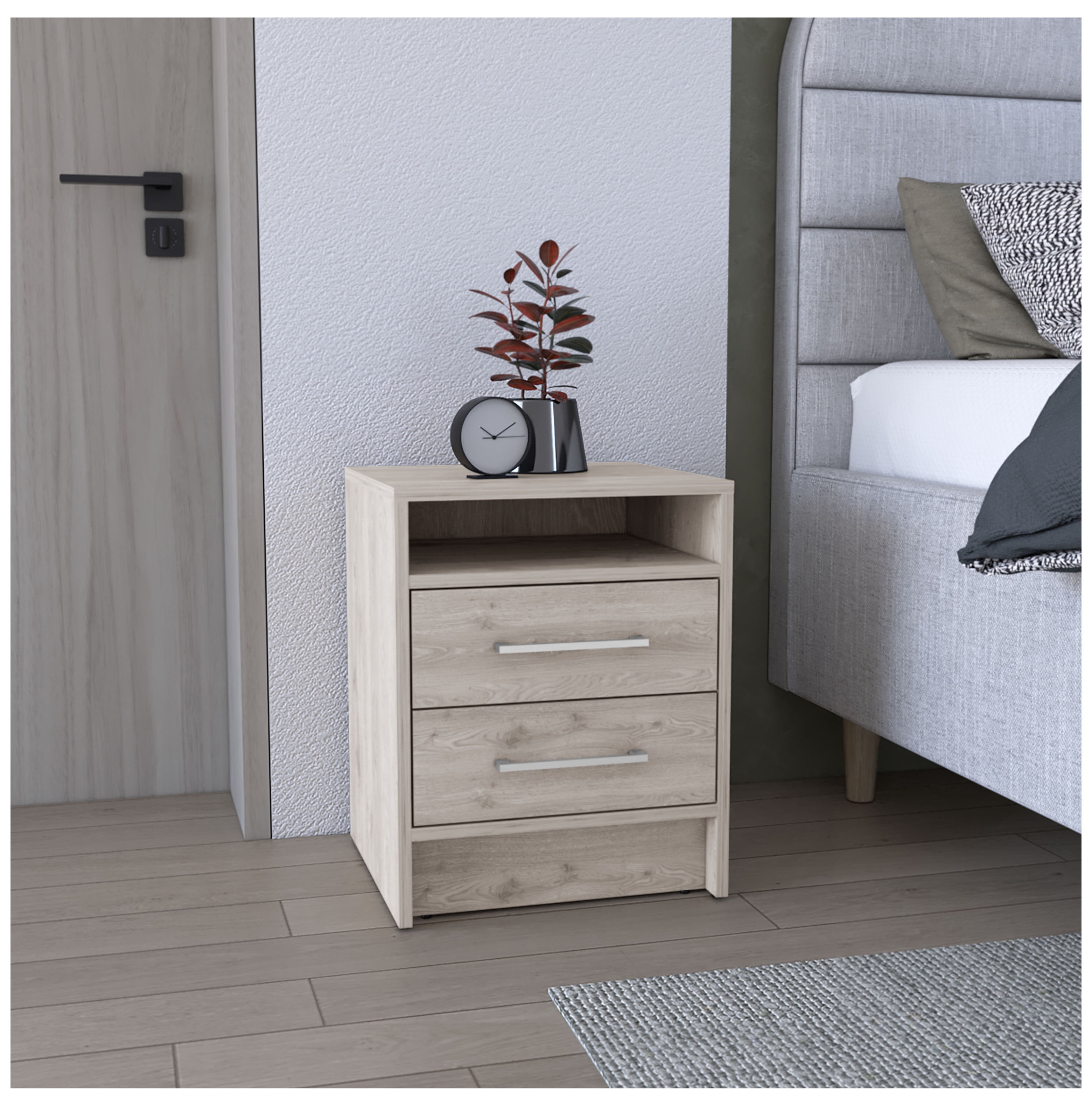 Nightstand End Table Side Table - Light Gray, 2 Drawers, Modern Bedroom ...