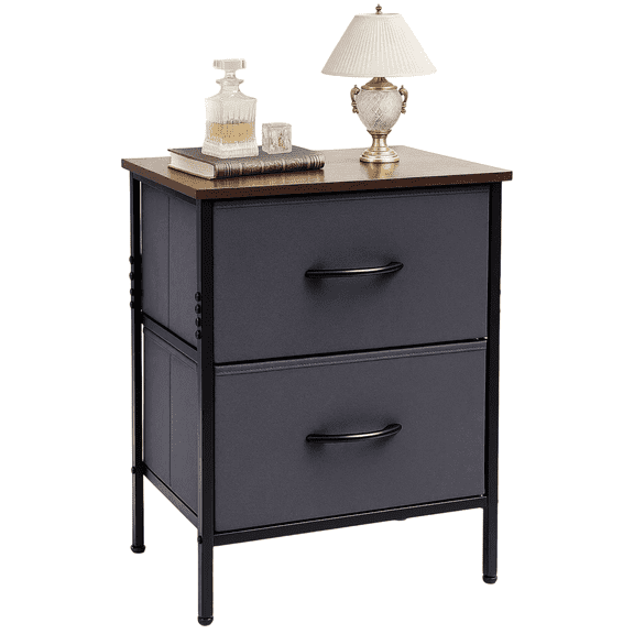 Nightstand, End Table Side Table with 2 Fabric Drawers Bedside Table for Bedroom, Closet, Dorm, Grey