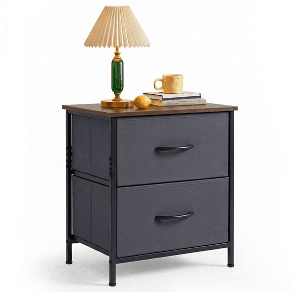 Nightstand, End Table Side Table with 2 Fabric Drawers Bedside Table for Bedroom, Closet, Dorm, Grey