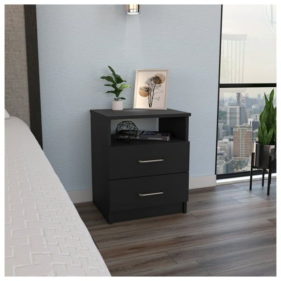 Nightstand End Table, Side Table with Drawers - Black Modern Bedside Table Black + Particle Board + Particle Board