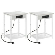 Oumilen Adult Nightstand End Table with Charging Station White, Set of 2