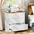 thumbnail image 1 of Nightstand,Farmhouse Wood Night Stand with 3 Storage Drawers,Wooden Small Dresser Chest of Drawers Bedside Tables for Bedroom Small Spaces,White+Walnut, 1 of 12