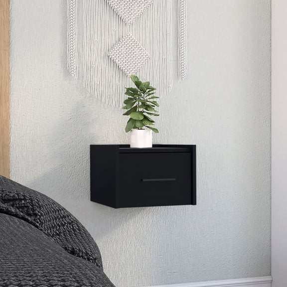 Nightstand For Limited Space Bedroom - With Drawer In Black End Table