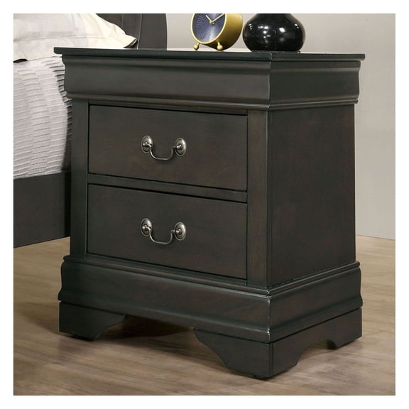 Nightstand Gray - Solid Wood English Dovetail - Bedroom Bedside Table with Drawers & Antique Nickel Pulls - Transitional Style