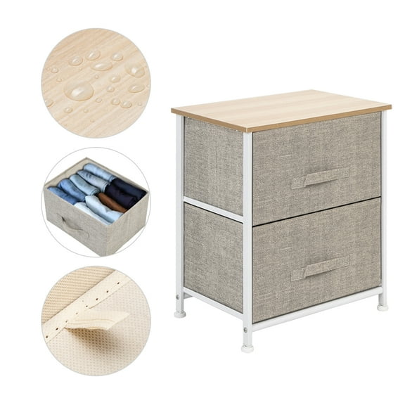 Nightstand,Hengu Night Stand with 2 Drawers,Small Dresser End Table with Steel Frame for Home, Bedroom,Office,Beige