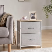 Hengu Dorm Room Side Nightstand with 2 Fabric Drawers and Metal Frame, Beige