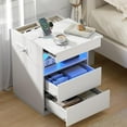 thumbnail image 1 of Nightstand with Hidden Compartment & USB/Type-C Charging Station - Locking Night Stand with Gun Drawer, LED Lights, Modern Bedside Table for Bedroom or Office, Secure Hidden Storage, White, 1 of 16