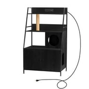 Oumilen Modern Nightstand Hidden Litter Box Side Table with Charging Post Black