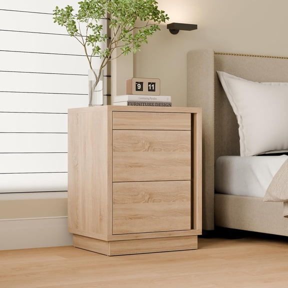 Nightstand with Hidden Storage & NFC Lock, Bedside Table End Table with 3 Drawers, Pop-up Design, for Living Room Oak 23.6W x 19.7D x 31.5H$$Home Decor, Kitchen, & Other