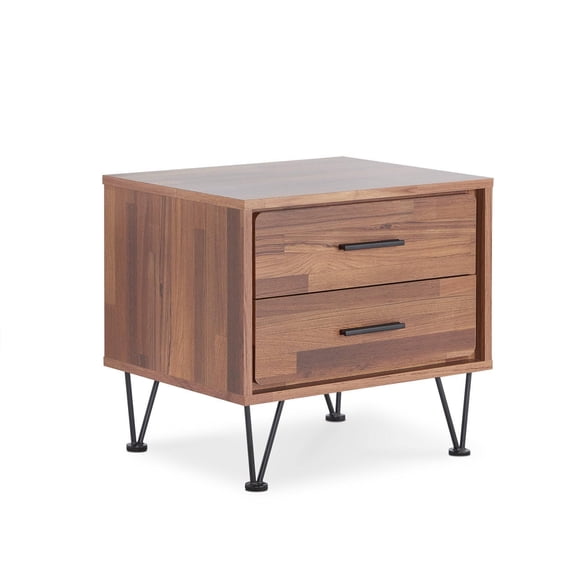 HomeRoots Furniture Nightstand in Walnut - Particle Board , MDF Walnut
