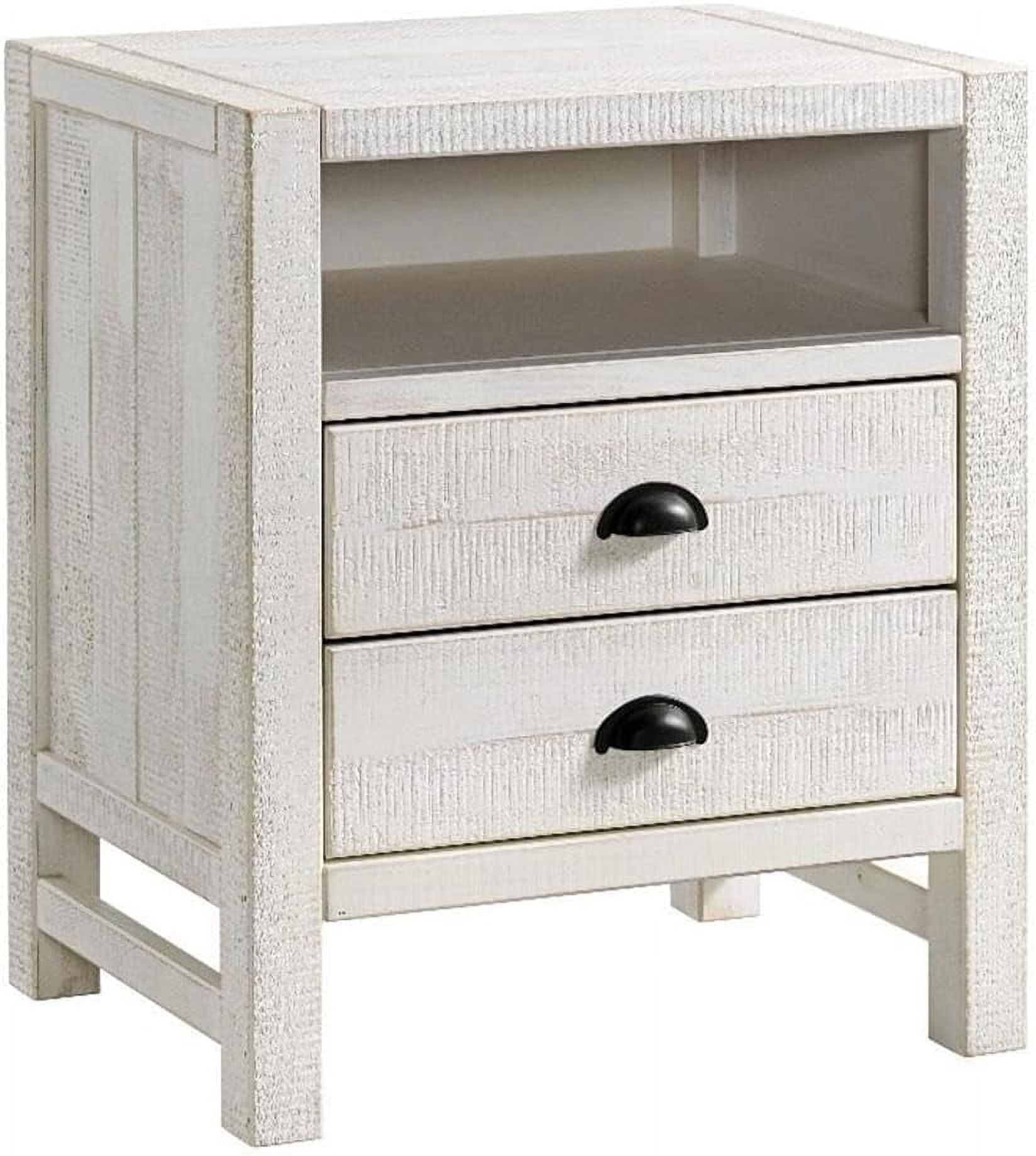 Nightstand, Kids Bedroom Bedside Table, Driftwood White, Pine Wood with