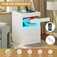 thumbnail image 1 of Nightstand with LED Lights&Charging Station, Wood Night Stands Bedside Table with 2 Drawers&Glass Top&Jewelry Tray for Bedroom Living Room Office, White, 1 of 8