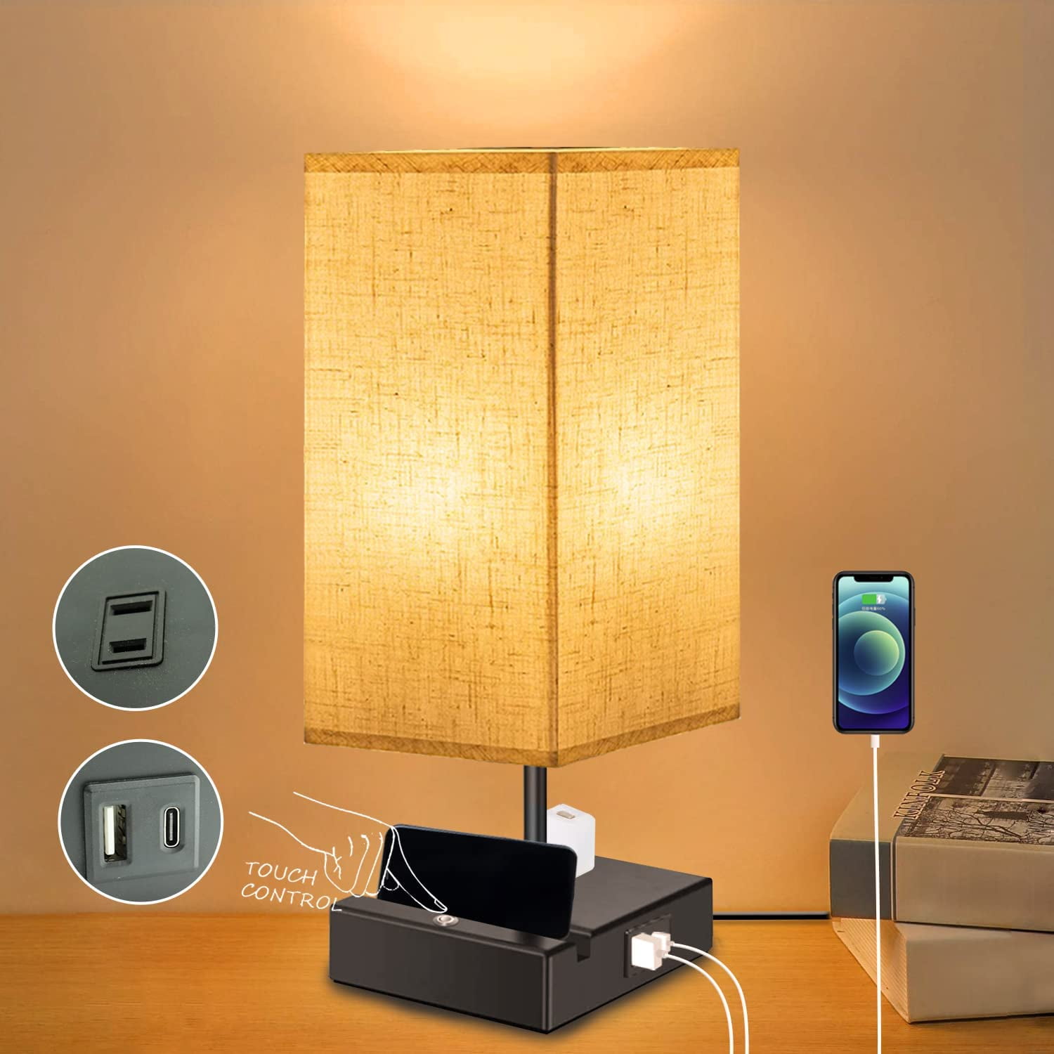 Nightstand Lamp, Dimmable Bedside Table Lamps for Bedroom with USB Port