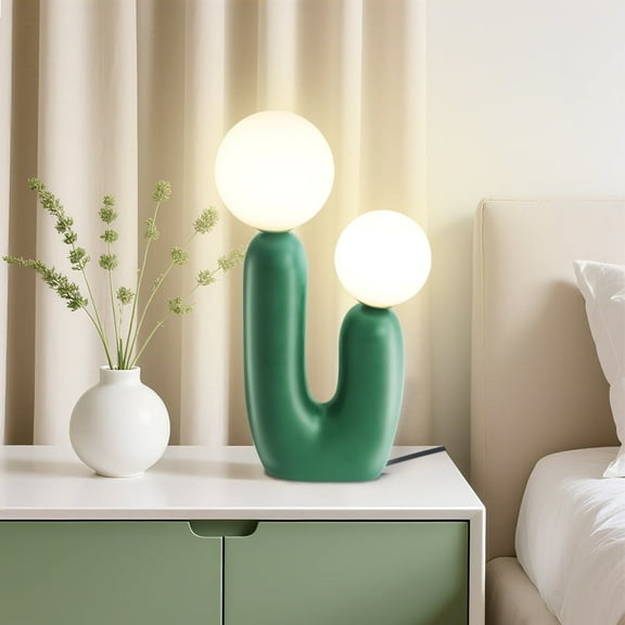 Elinkume Nightstand Lamp, Modern Cactus Lamp for Living Room, Bedroom L 5.12 inches H 15.75 inches (Green)