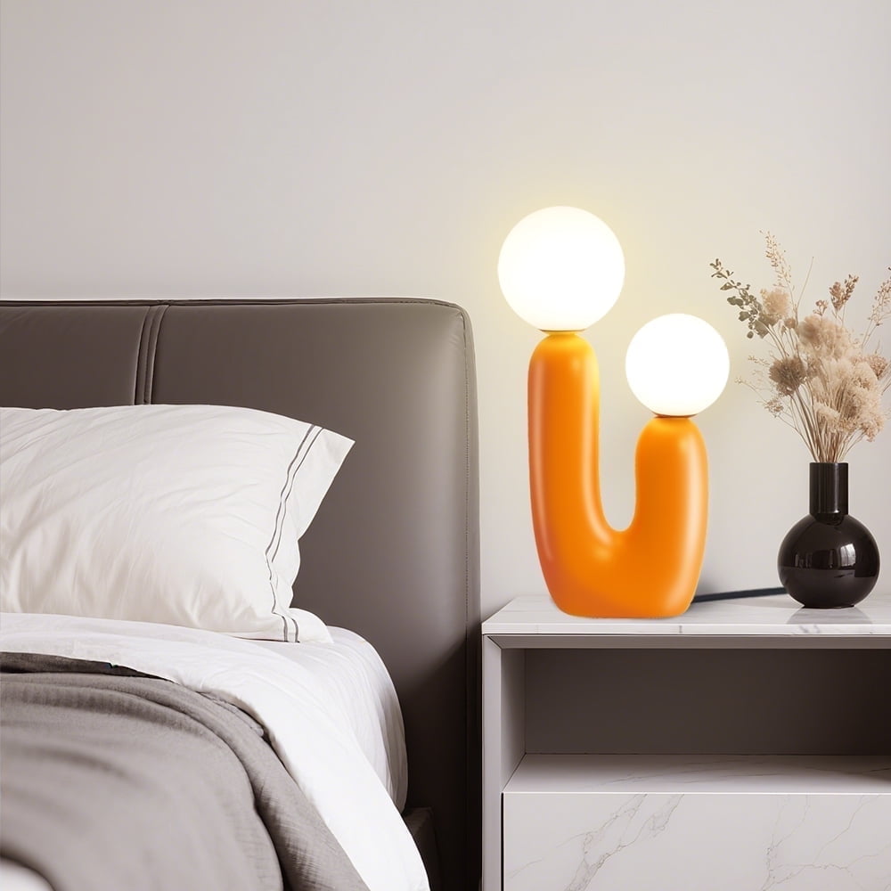 Elinkume Nightstand Lamp, Modern Cactus Lamp for Living Room, Bedroom, Nightstand L5.12 inches H15.75 inches (Orange)