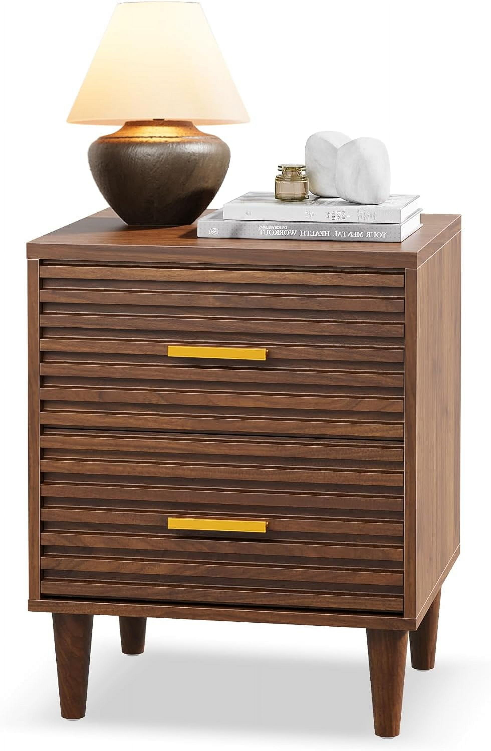 Nightstand, Mid Century Modern Night Stands, Fluted Bedside Table for ...