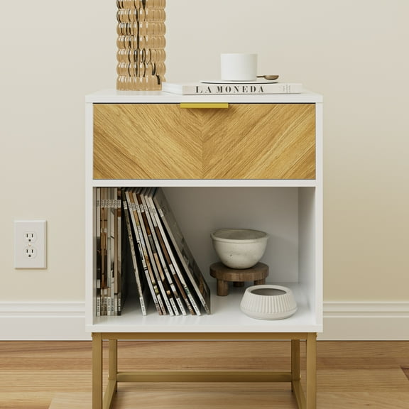 Nightstand,Modern Night Stand Boho Farmhouse Wood Bedside Table with Storage Drawer Side End Table for Bedroom,Living Room,Office,White