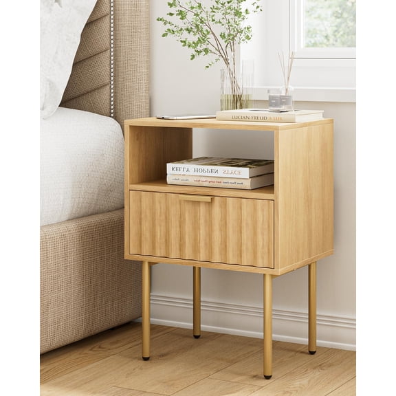 Nightstand Morden Bedside Table with Gold Frame Small Night Stand End Table Bedside Furniture Side Table with Drawer and Shelf for Bedroom Living Room (Drawer )