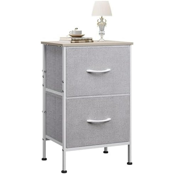 Nightstand, Nightstand with 2 Drawers, Bedside Furniture, Night Stand, Small Dresser for Bedroom, College Dorm, End Table with Fabric Bins, Dormitory, Light Grey, Size L