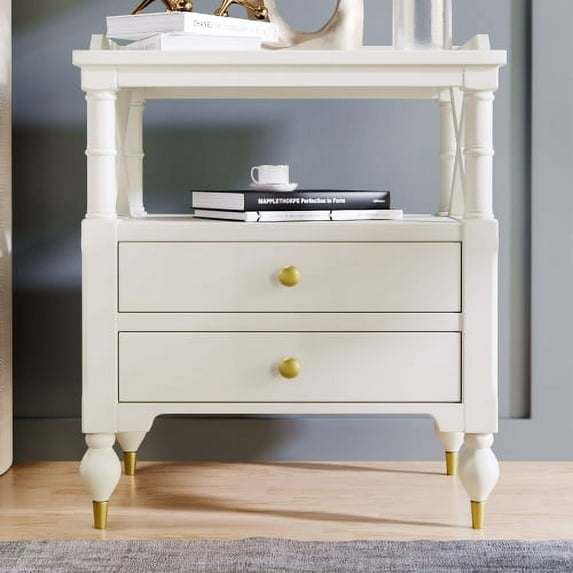 Nightstand, Nightstand with 2 Drawers, Bedside Furniture, Night Stand, Small Dresser for Bedroom, Bedside Table Small Dresser, End Table with Drawers, College Dorm, Wood Top, Pull Handle White