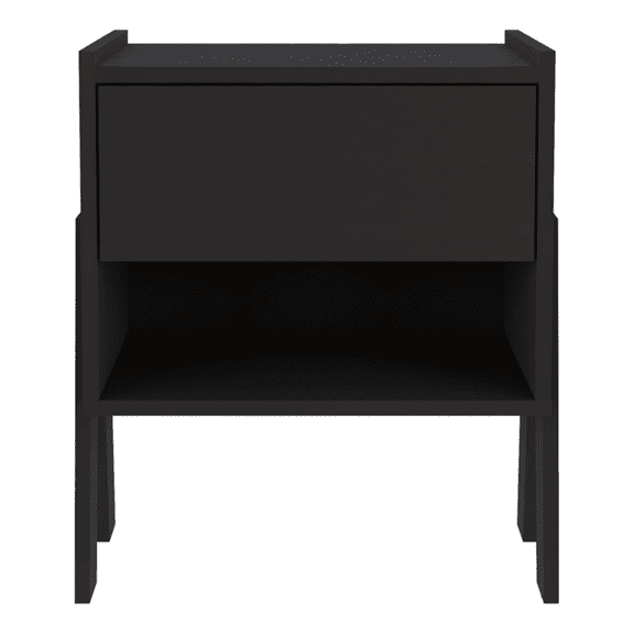 Nightstand, One Drawer, One Open Shelf, Black
