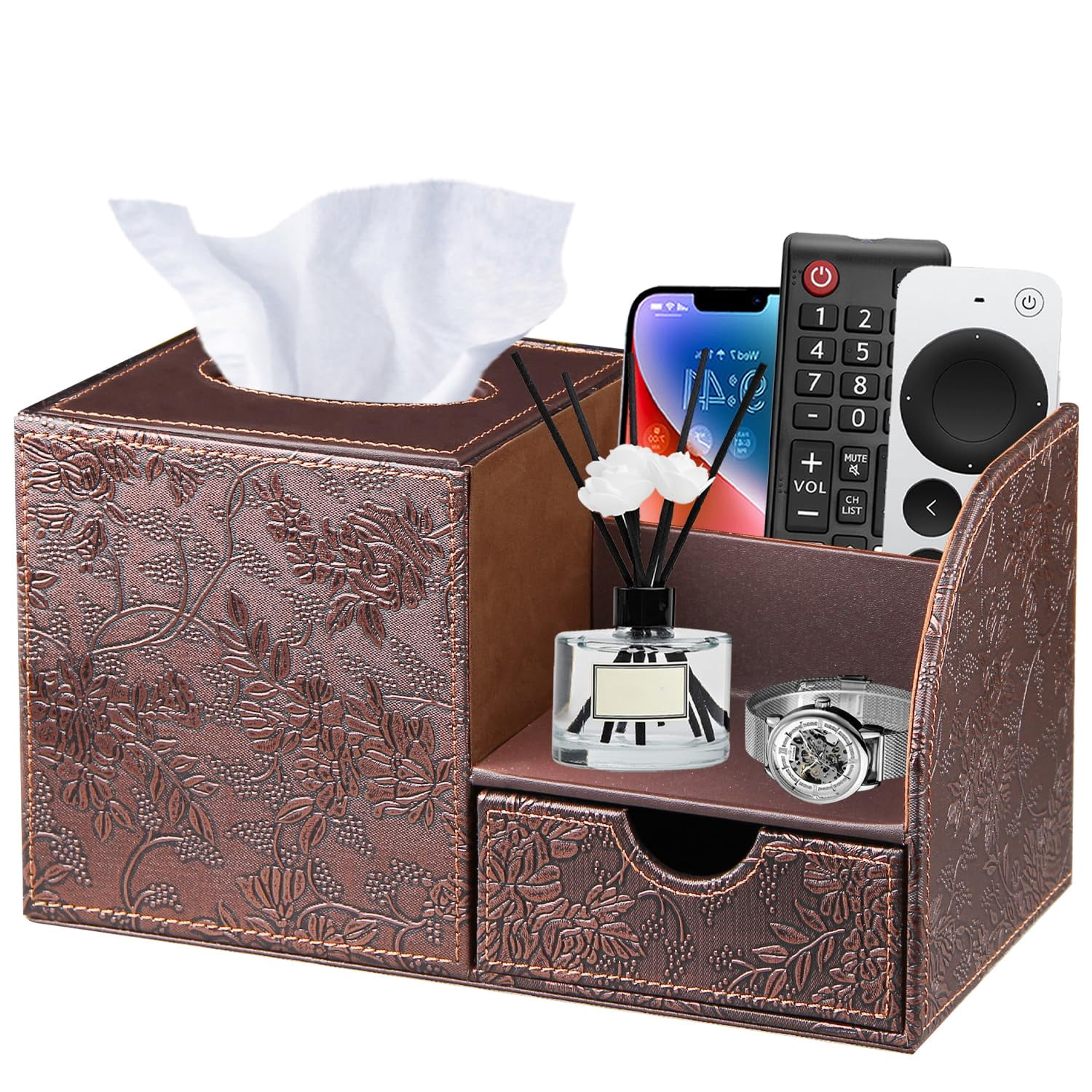 Nightstand Organizer with Tissue Holder,PU Leather Square Tissue Box ...