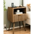 thumbnail image 1 of Nightstand with Outlet, Modern Bedside Table with Storage Drawer and Open Wood Shelf, for Living Room, Bedroom and Small Spaces, Accent Night Stand with Solid Wood Legs, Easy Assembly, Brown, 1 of 15