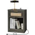 Nightstand, Rattan Night Stand with TypeC Charging Station, Bedside