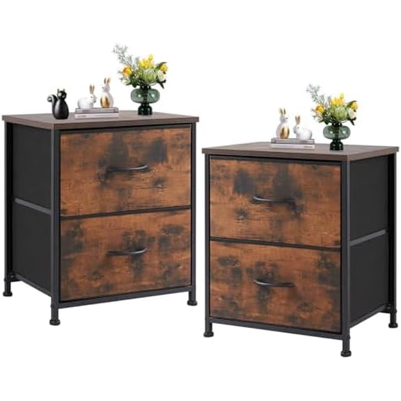 Nightstand Set of 2 with 2 Storage Drawers, 20" Height Small Bed Side Furniture End Table, Wooden Top Fabric Cabinet Kids Mini Dresser for Bedroom, Closet, Entryway, College Dorm