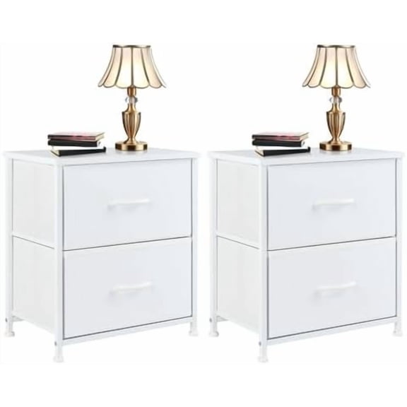 Nightstand Set of 2 with 2 Storage Drawers, 20" Height Small Bed Side Furniture End Table, Wooden Top Fabric Cabinet Kids Mini Dresser for Bedroom, Closet, Entryway, College Dorm