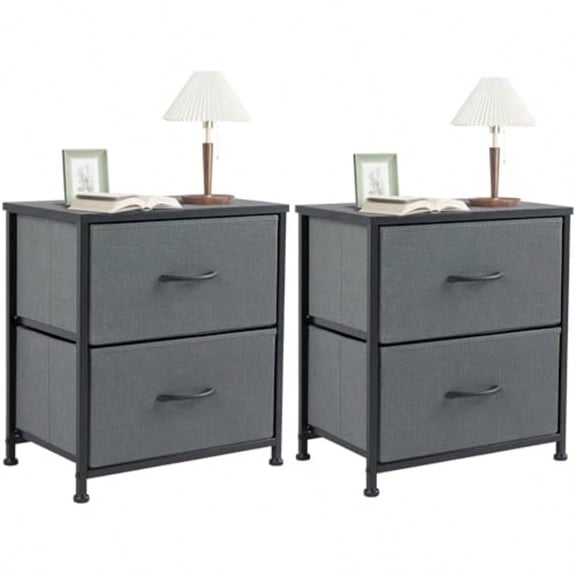 Nightstand Set of 2 with 2 Storage Drawers 20 Height Small Bed Side Furniture End Table Wooden Top Fabric Cabinet Mini Drer for Bedroom Closet Entryway College Dorm