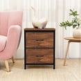thumbnail image 1 of Nightstand, Set of 2 Bedside Table with 2 Storage Drawers, Wooden Top Fabric Cabinet Kids Mini Dresser for Bedroom, Closet, Entryway, College Dorm, Rust Brown, 1 of 7