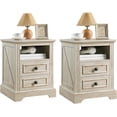 thumbnail image 1 of Vecenuy Nightstand Set of 2 with Charging Station, Bedside Table with Open Storage & 2 Drawers, 18" Retro Side for Bedroom Living Room, Washed Gray, 1 of 9