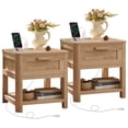 thumbnail image 1 of Nightstand Set of 2 with Charging Station, Bedside Table with Storage Drawer and Shelf, Rustic End Table, Farmhouse Wooden Side Table for Bedroom, Living Room, Natural Oak, 1 of 9