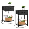 thumbnail image 1 of Nightstands Set of 2, Small Side Table with Charging Station, Bedside Table with Fabric Drawer for Bedroom, Living Room, Black, End Table, 1 of 8
