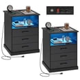 thumbnail image 1 of Nightstand Set of 2 with Charging Station and LED Lights for Bedroom, Modern Bedside Table with 3 Storage Drawer and Open Cubby, Black End Side Table for Home Office, 1 of 8