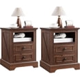 thumbnail image 1 of Vecenuy Nightstand Set of 2 with Charging Station, Side Table with Open Storage & 2 Drawers, 18" Retro Bedside, End for Bedroom Living Room, Brown, 1 of 9