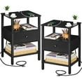 thumbnail image 1 of Nightstand Set of 2 with Charging Station and USB Ports, 3-Tier Storage End Table with Drawer Shelf, Night Stand for Small Spaces, Wood Bedside Table for Living Room, Bedroom - Classic Black, 1 of 11