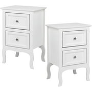 Nightstand Set of 2. Farmhouse End Side Table Set of 2 Bedside Nightstands Chest with Drawers Small Night Stand with 2 Drawer and Solid Wood Legs for Bedroom, Living Room,White