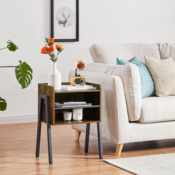 Nightstand Set of 2, Industrial Side End Table/Stackable Accent Furniture with 2-Tier Open Storage Compartments for Bedroom, Living Room and Small Spaces