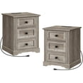 thumbnail image 1 of Nightstand Set of 2, Night Stand with 3 Drawers, 18 Inch Wide End Table with Charging Station, Farmhouse Bedside Table, Side Table for Bedroom, Study, Greige, 1 of 8