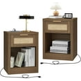 Nightstand Set of 2, Rattan Night Stand with TypeC Charging Station